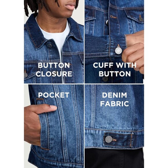 Mens Blue Denim Jacket Washed Ripped Distressed Stretch Casual Trucker - Picture 5 of 9